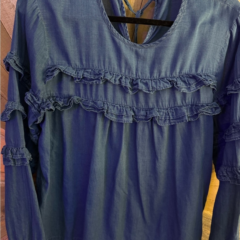 J. Crew Tiered Top in Chambray, 100% Cotton, Size 10 - Picture 2 of 7